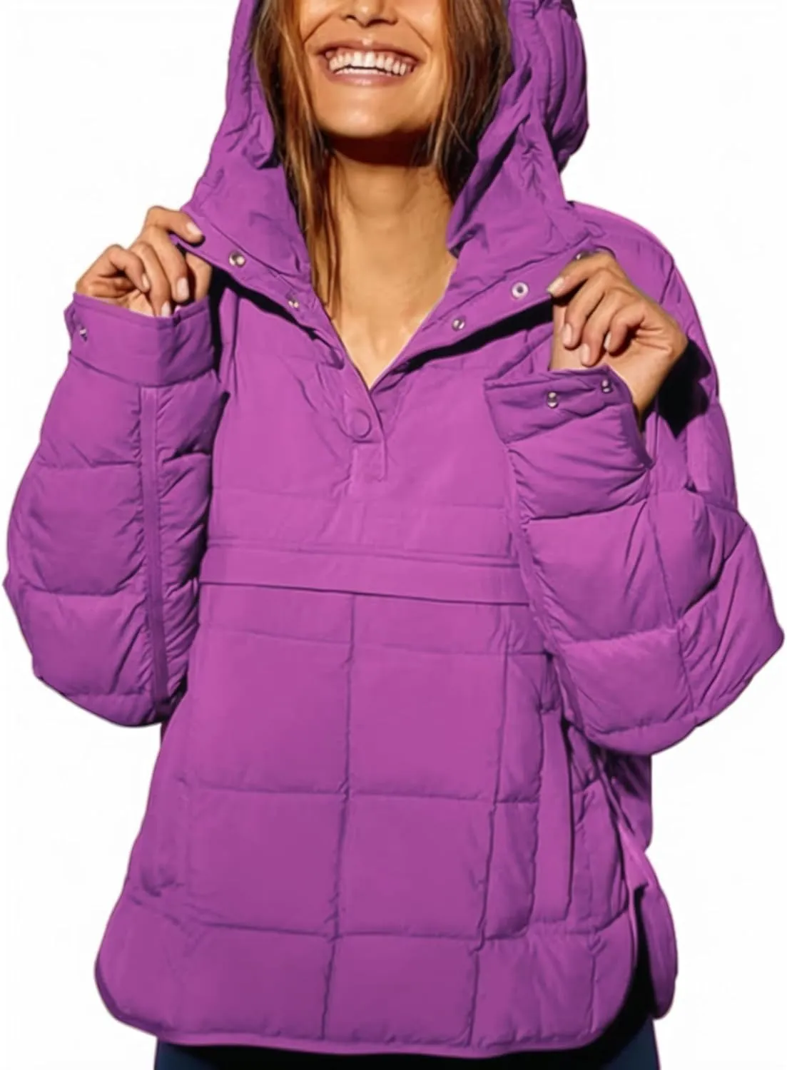 Women's Pullover Puffer Jacket Hooded Oversized Lightweight Quilted Jacket Winter Warm Padded Coat