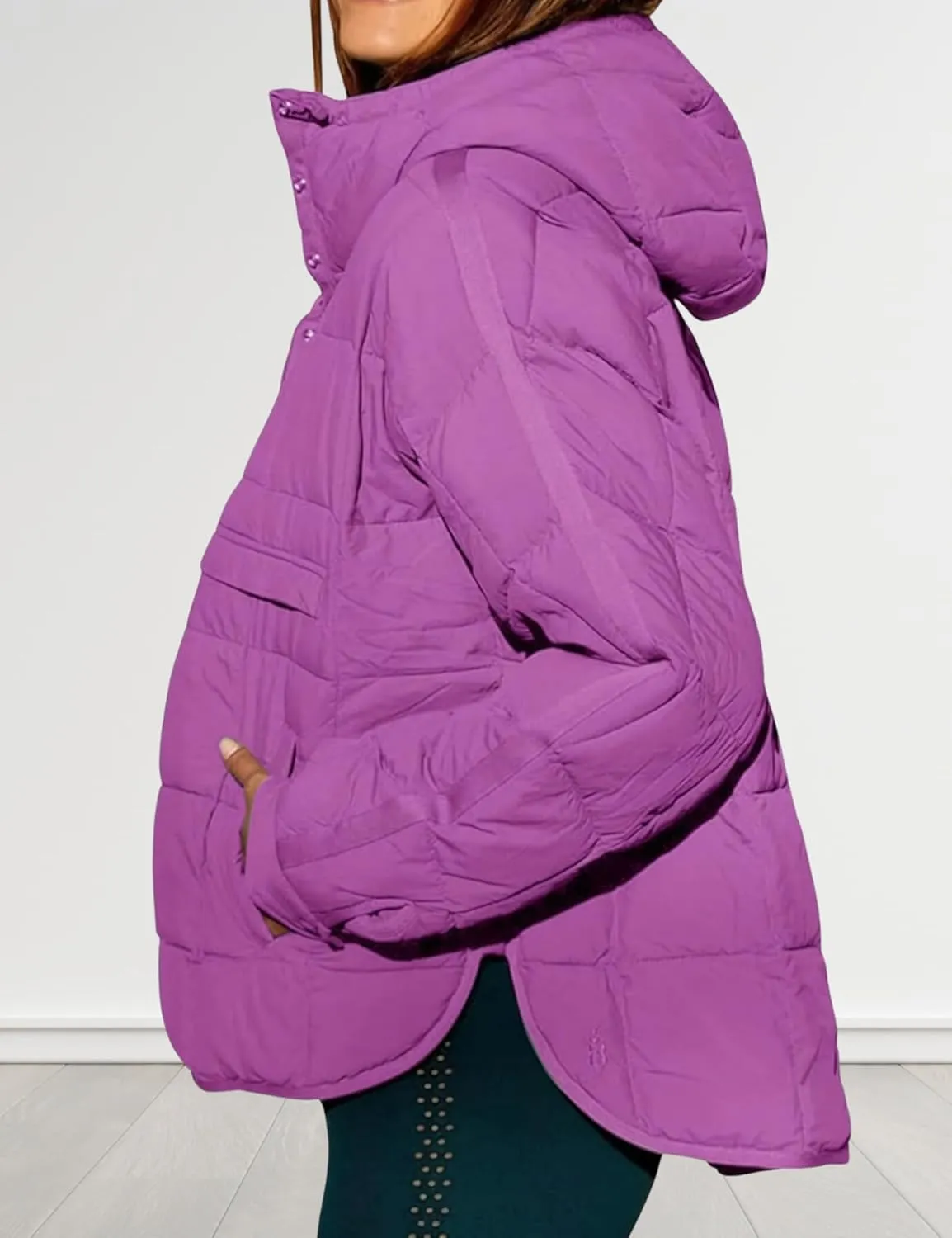 Women's Pullover Puffer Jacket Hooded Oversized Lightweight Quilted Jacket Winter Warm Padded Coat