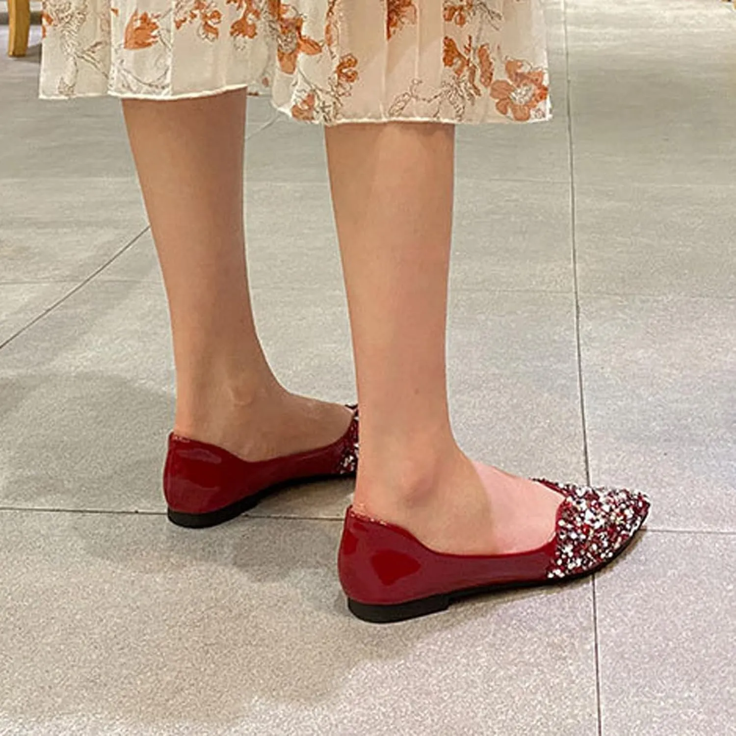 Women's Rhinestone Pointed Toe Ballet Flats Dress Shoes,Comfortable Soft Memory Foam Slip-On Low Heel Loafers Sparkly Party Wedding Flat Shoes