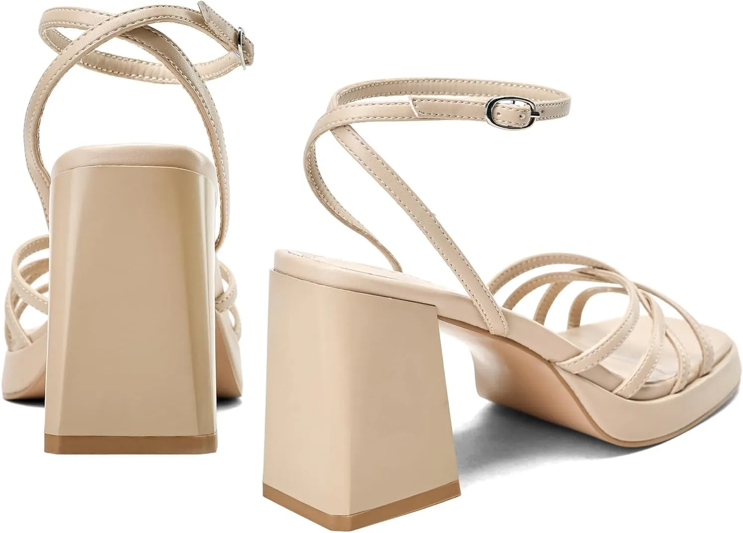 Women's Rhinestone Sparkling Heeled Sandals, Ankle-Strap Pin-Buckled Block Heel Gold Square-Toe Sandals, Dress-Up Summer Ball Party Dress Shoes