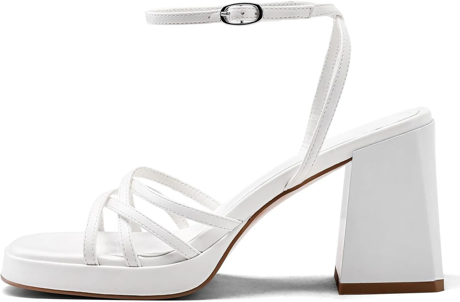 Women's Rhinestone Sparkling Heeled Sandals, Ankle-Strap Pin-Buckled Block Heel Gold Square-Toe Sandals, Dress-Up Summer Ball Party Dress Shoes