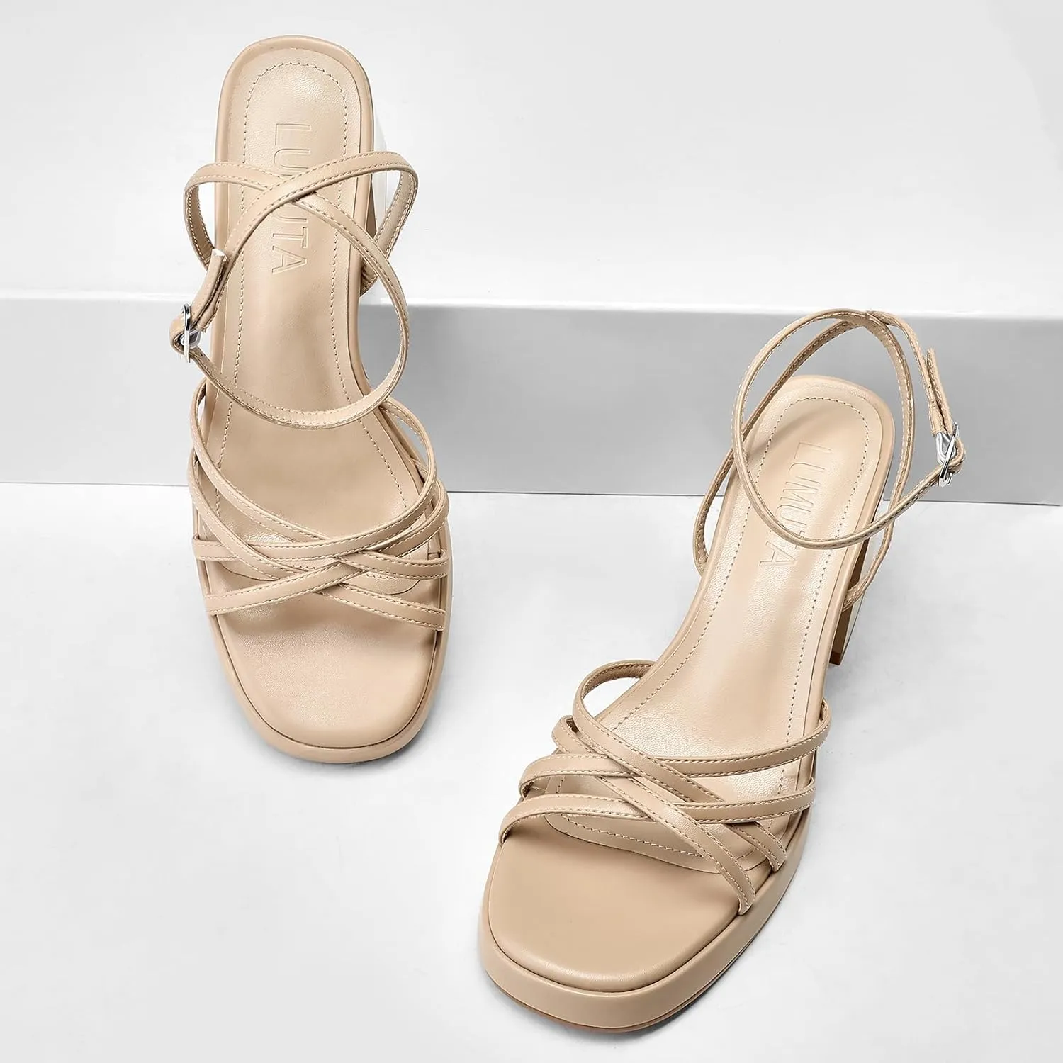 Women's Rhinestone Sparkling Heeled Sandals, Ankle-Strap Pin-Buckled Block Heel Gold Square-Toe Sandals, Dress-Up Summer Ball Party Dress Shoes