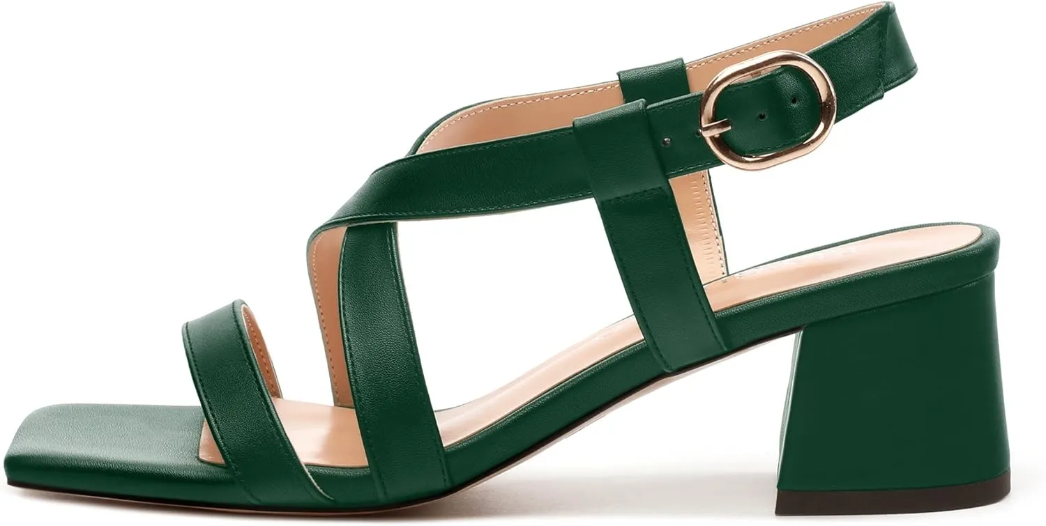 Womens Sandals Buckle Adjustable Strap Square Open Toe Chunky Heels Fashion Solid Matte Sandals