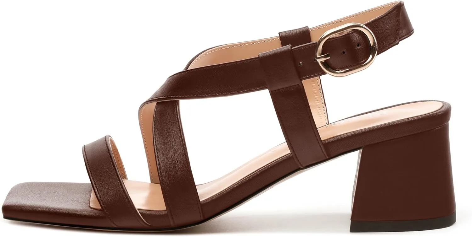 Womens Sandals Buckle Adjustable Strap Square Open Toe Chunky Heels Fashion Solid Matte Sandals