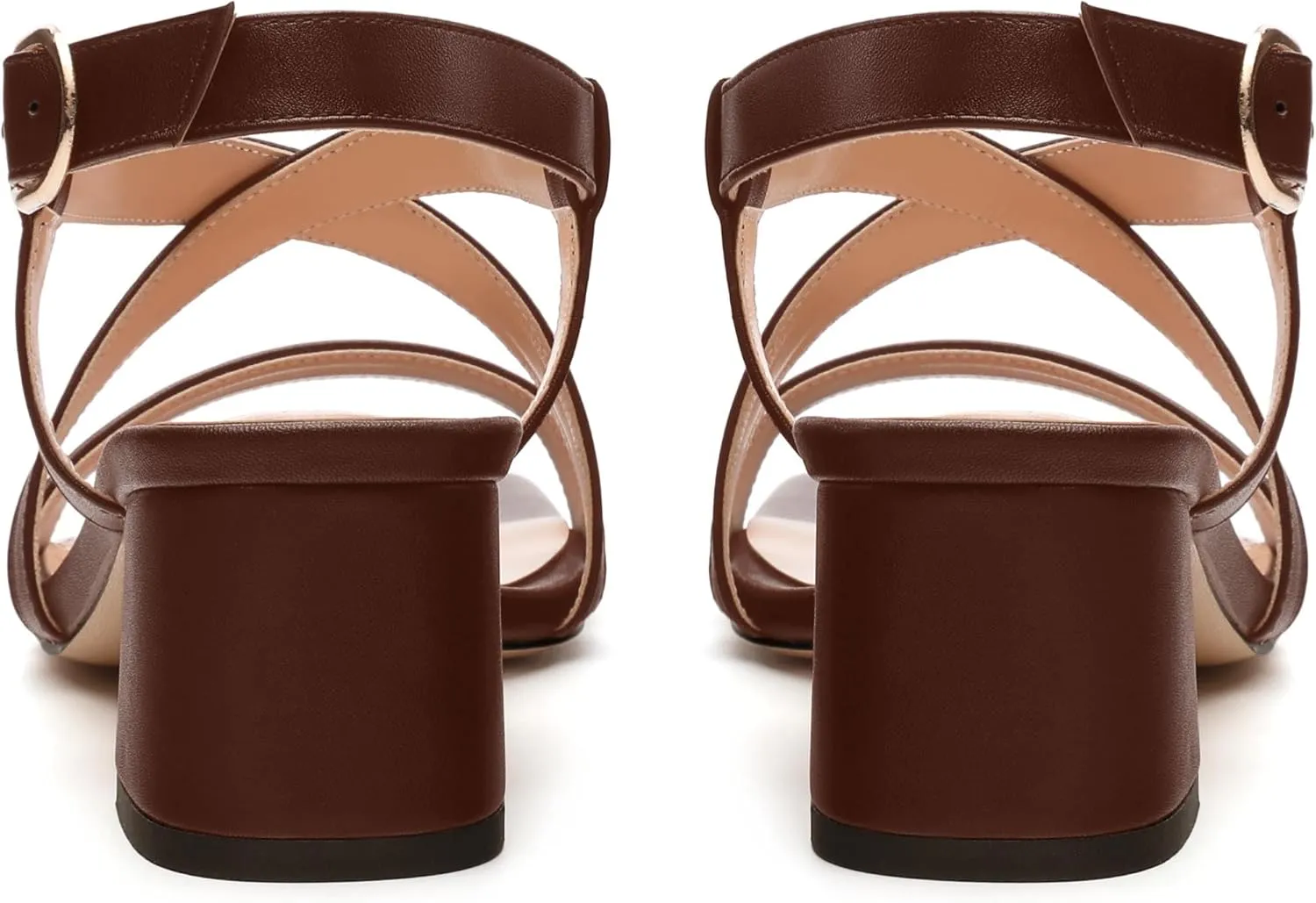 Womens Sandals Buckle Adjustable Strap Square Open Toe Chunky Heels Fashion Solid Matte Sandals