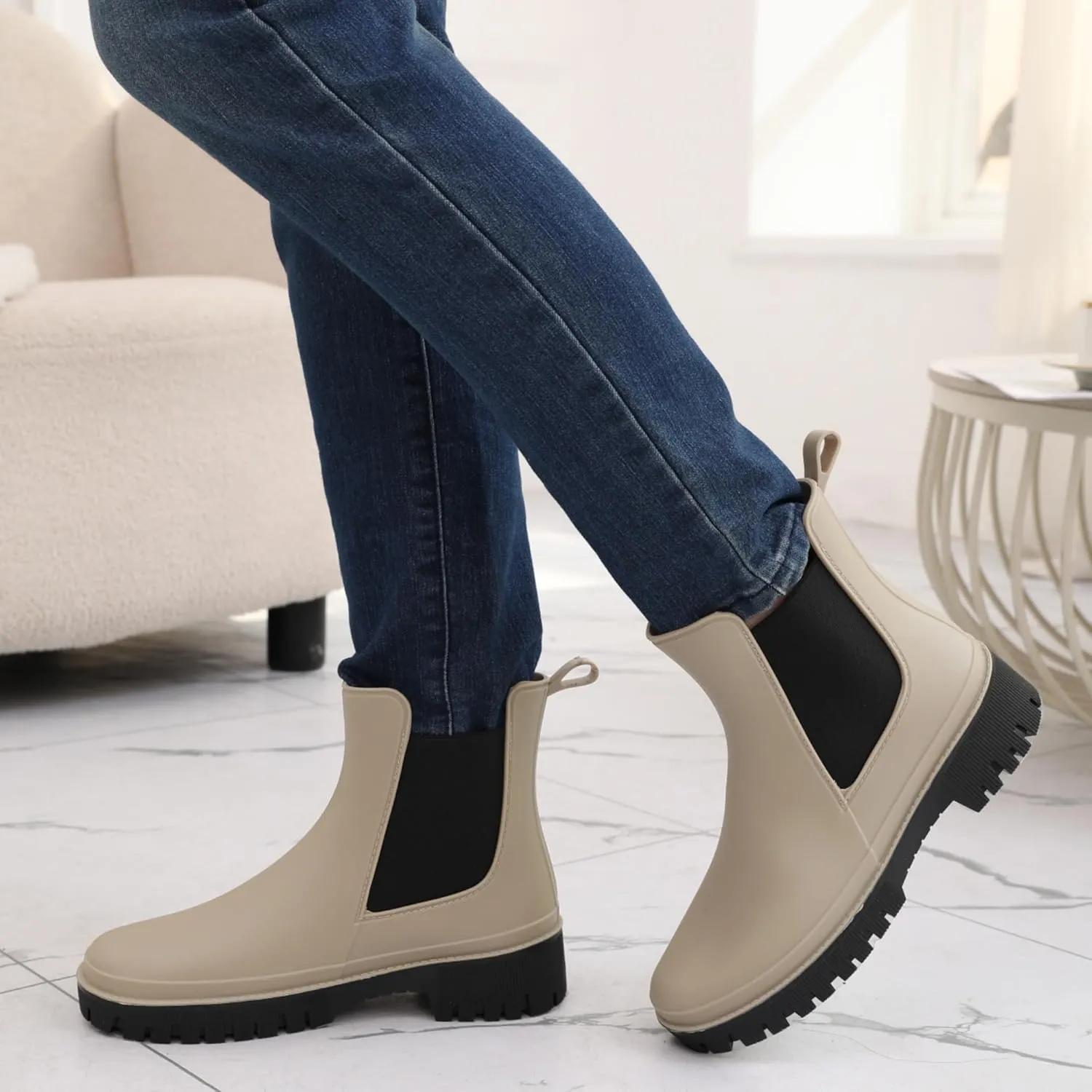 Women's Short Rain Boots Waterproof Chelsea Rain Boots For Ladies
