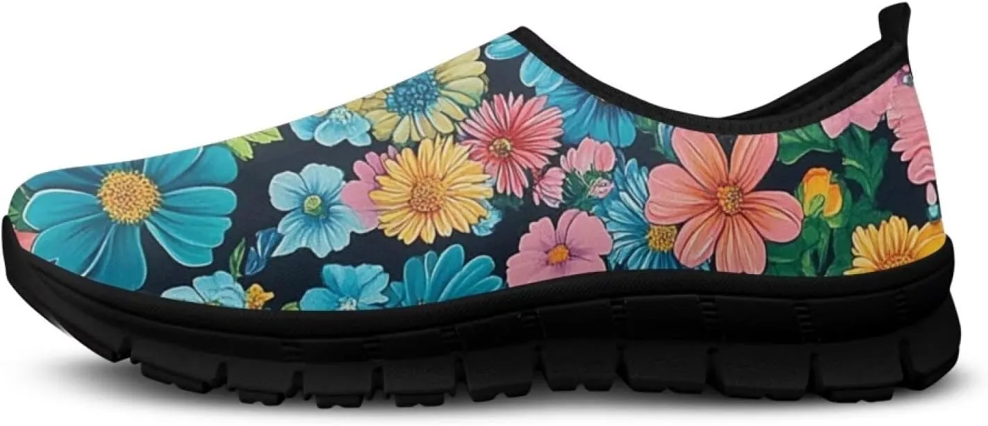 Womens Slip On Walking Shoes Ladies Art Print Tennis Shoes Wide