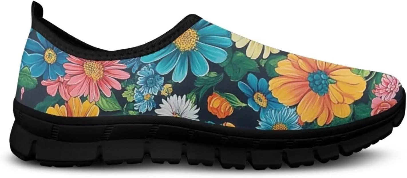 Womens Slip On Walking Shoes Ladies Art Print Tennis Shoes Wide