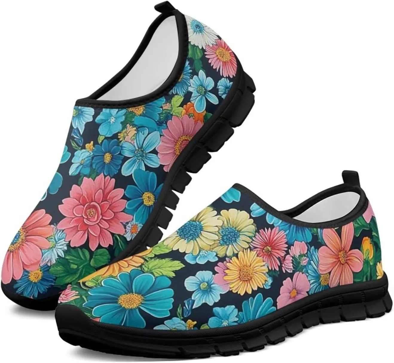 Womens Slip On Walking Shoes Ladies Art Print Tennis Shoes Wide