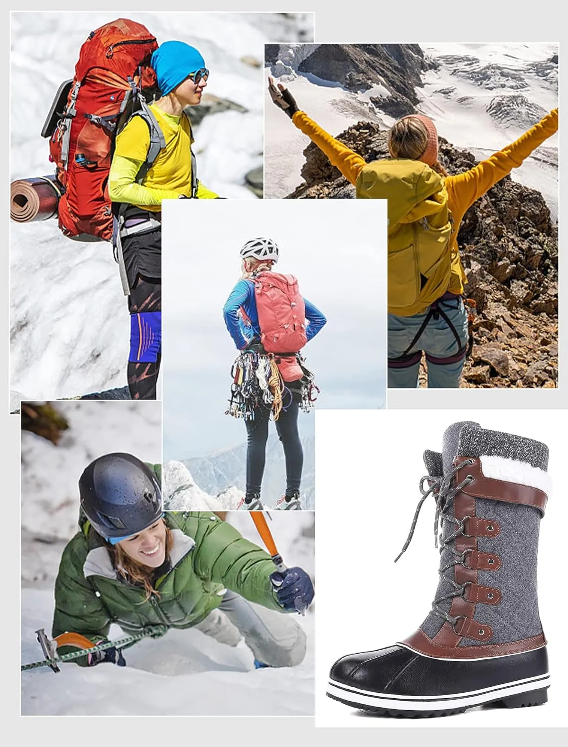 Women's Snow Boots, Women Waterproof Mid Calf, Anti-slip Outdoor Warm Duck Boot for Winter