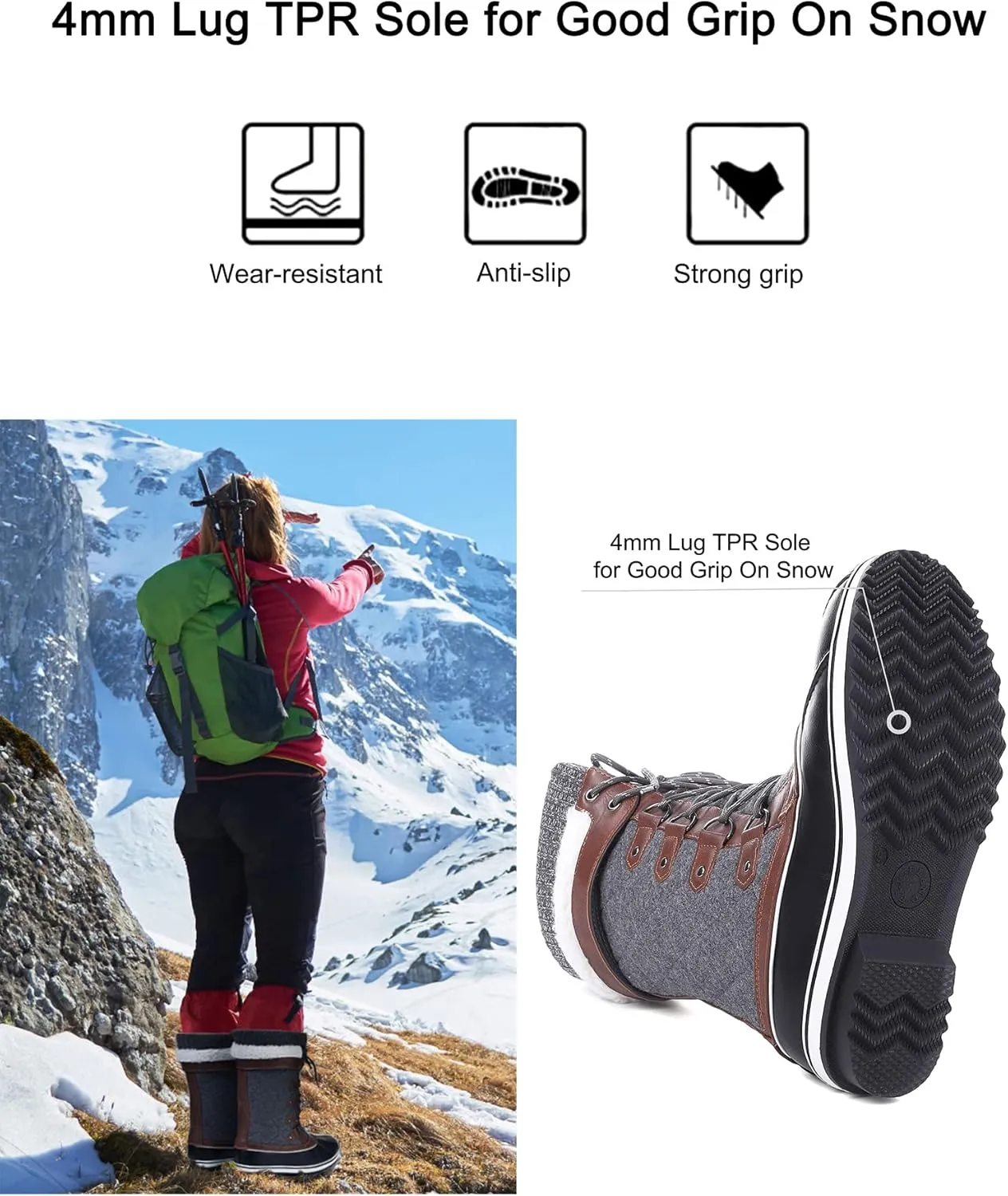 Women's Snow Boots, Women Waterproof Mid Calf, Anti-slip Outdoor Warm Duck Boot for Winter