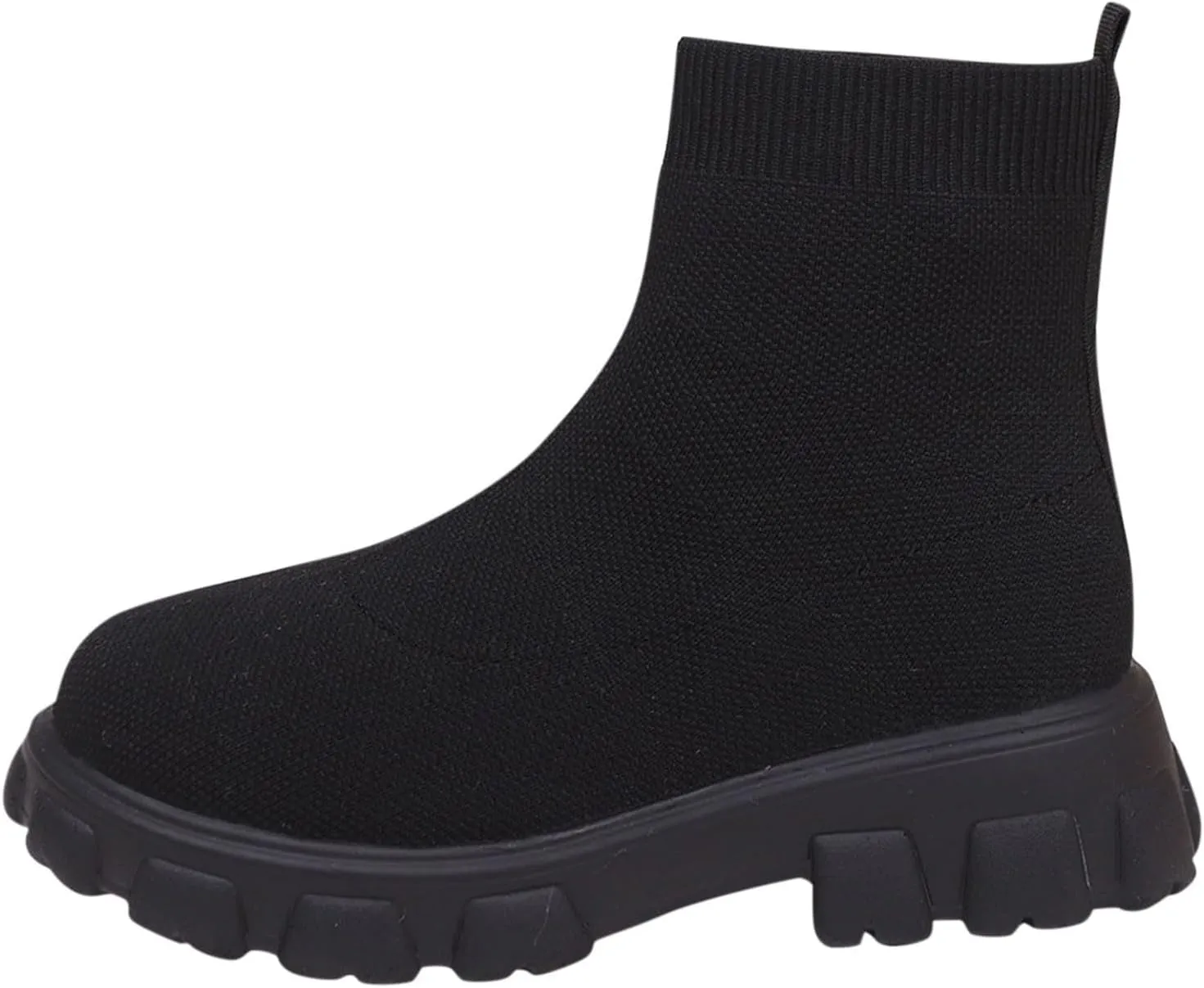 Womens Sock Boots Stretch Knit Boots Round Toe Block Heels Platform Chelsea Boots Slip On Lug Sole Fall Fashion Combat Boots