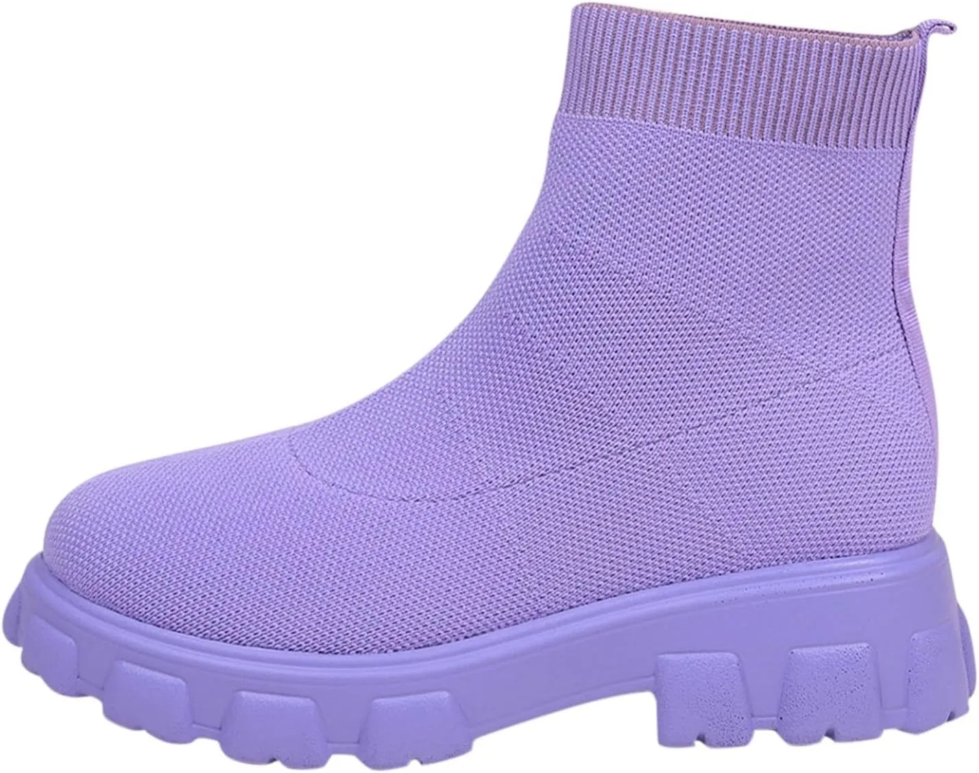 Womens Sock Boots Stretch Knit Boots Round Toe Block Heels Platform Chelsea Boots Slip On Lug Sole Fall Fashion Combat Boots