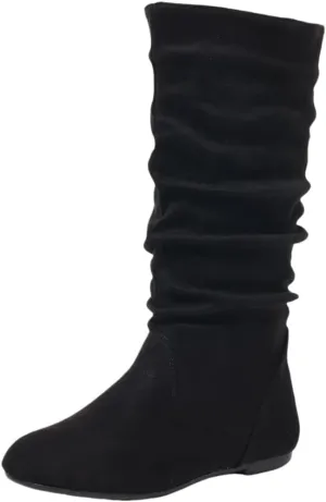 Women's Soft Suede Low Heel Mid Calf Boots | Comfortable Fall Outdoor Footwear with Side Zipper & Non-Slip Sole - Flat Boots,slouch boots for women