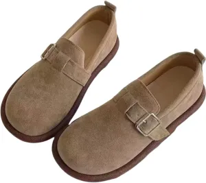 Women's Solid Color Stylish Loafers, Soft Sole Platform Slip On Walking Shoes, Buckle Belt