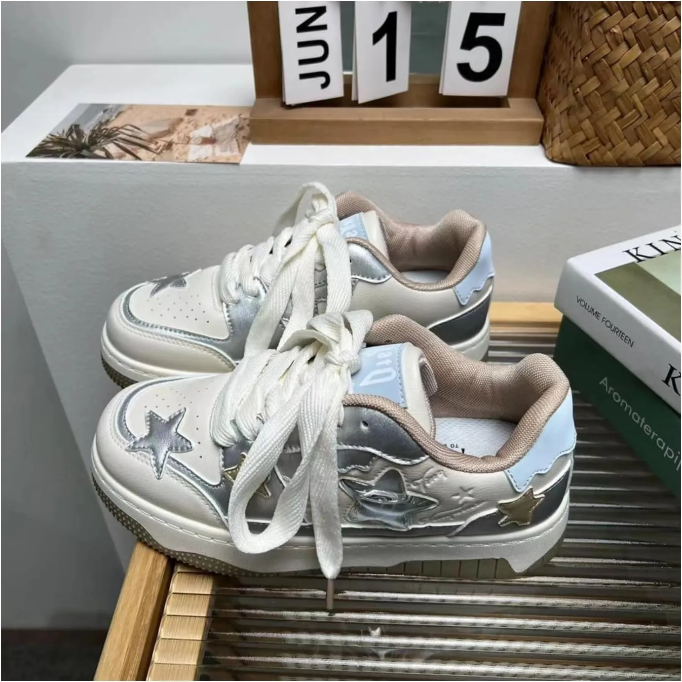 Women's Star Chunky Sneakers Y2k Aesthetic Cute Unique Comfort Casual Walking Creamy Stylish Platform Shoes for Sports
