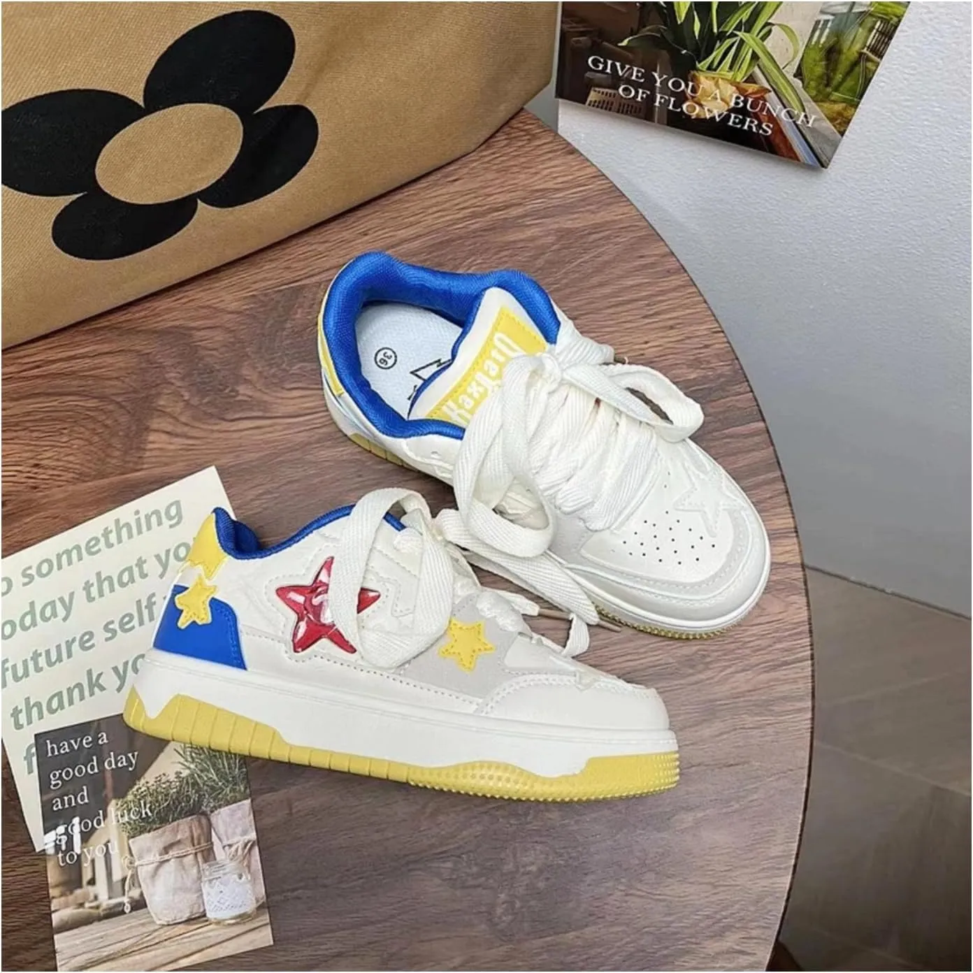 Women's Star Chunky Sneakers Y2k Aesthetic Cute Unique Comfort Casual Walking Creamy Stylish Platform Shoes for Sports