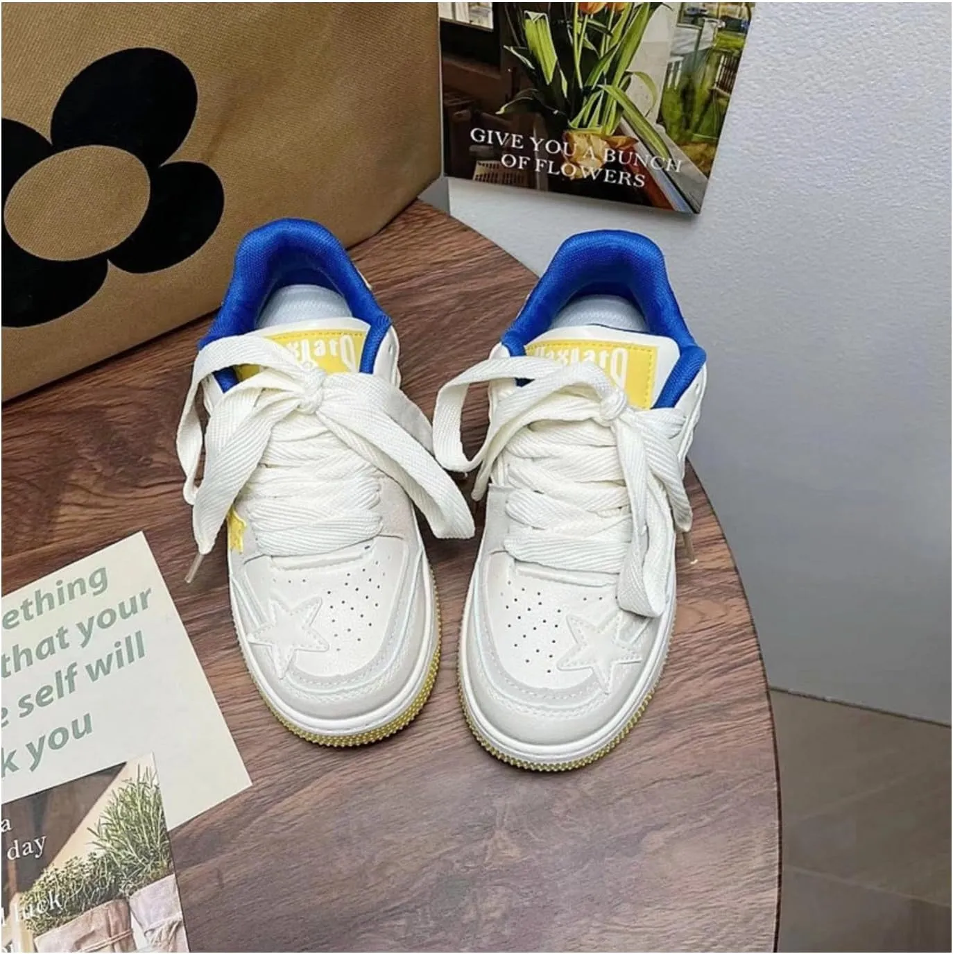 Women's Star Chunky Sneakers Y2k Aesthetic Cute Unique Comfort Casual Walking Creamy Stylish Platform Shoes for Sports