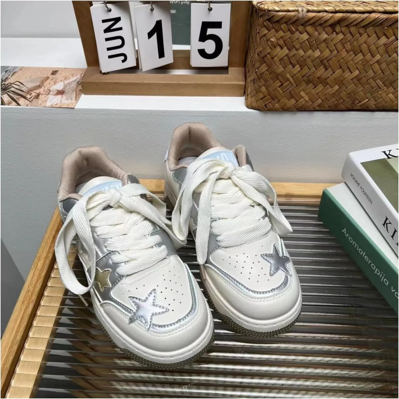 Women's Star Chunky Sneakers Y2k Aesthetic Cute Unique Comfort Casual Walking Creamy Stylish Platform Shoes for Sports