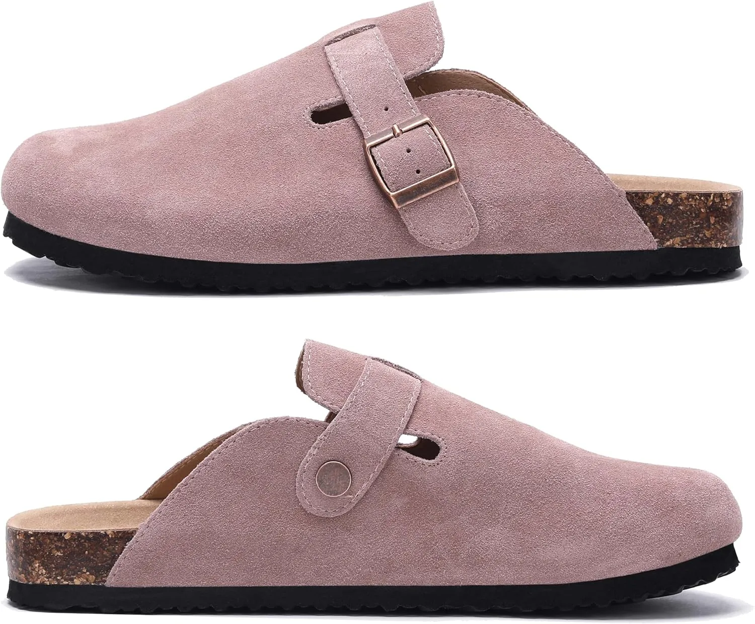 Women's Suede Clogs Men's Leather Mules Cork Footbed Sandals Slip-on Potato Shoes with Arch Support