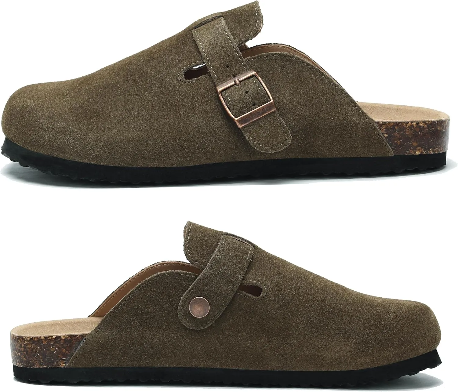 Women's Suede Clogs Men's Leather Mules Cork Footbed Sandals Slip-on Potato Shoes with Arch Support