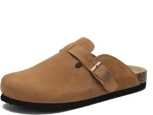 Women's Suede Clogs Men's Leather Mules Cork Footbed Sandals Slip-on Potato Shoes with Arch Support