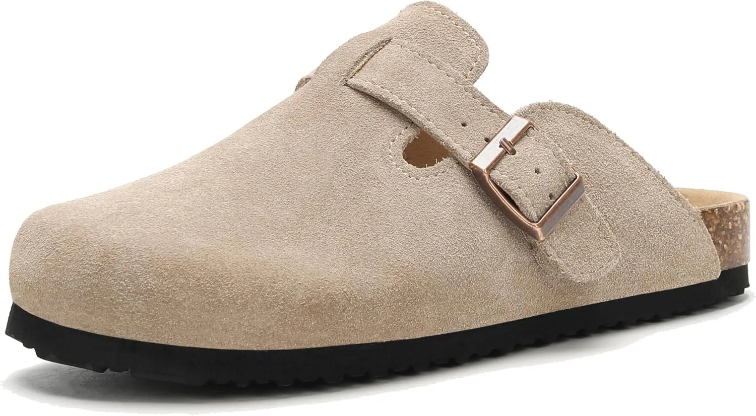 Women's Suede Clogs Men's Leather Mules Cork Footbed Sandals Slip-on Potato Shoes with Arch Support