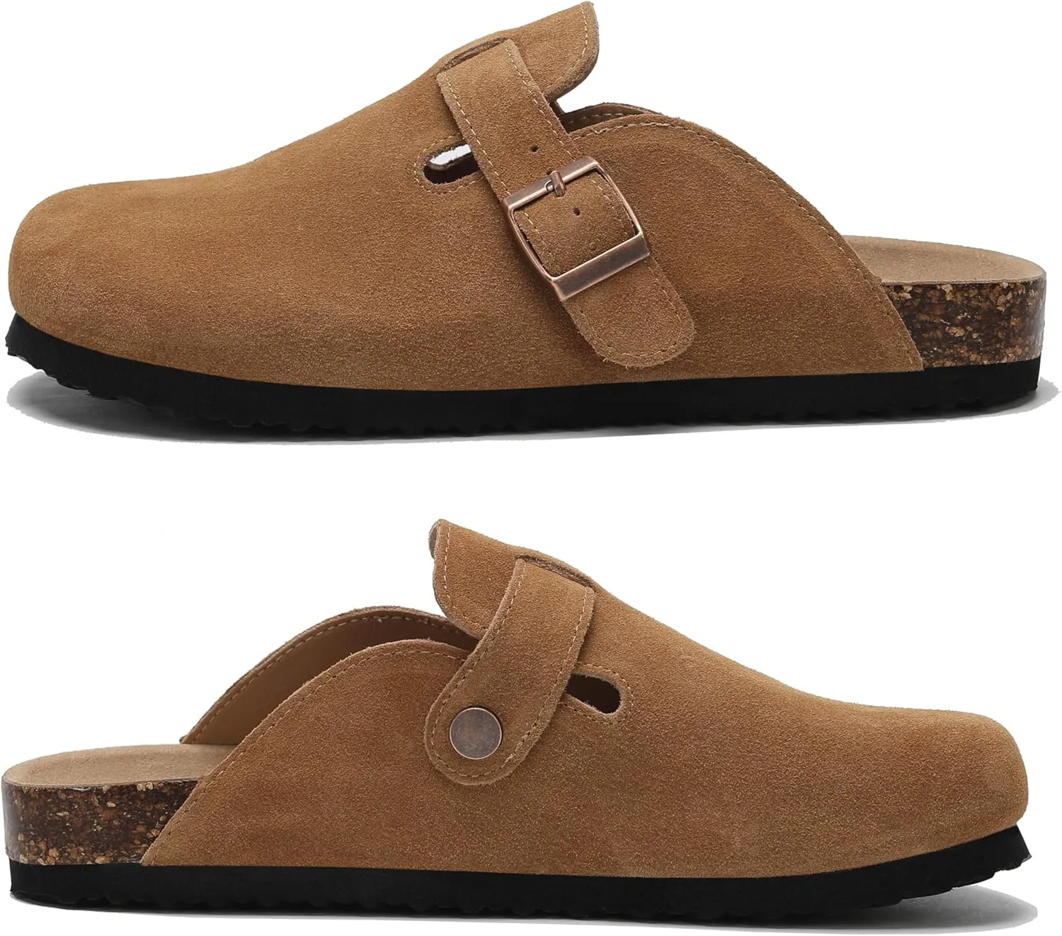 Women's Suede Clogs Men's Leather Mules Cork Footbed Sandals Slip-on Potato Shoes with Arch Support