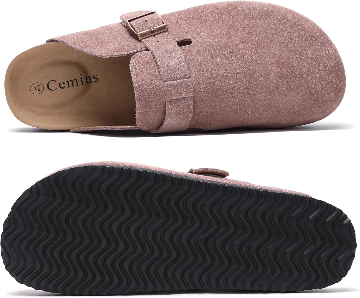Women's Suede Clogs Men's Leather Mules Cork Footbed Sandals Slip-on Potato Shoes with Arch Support