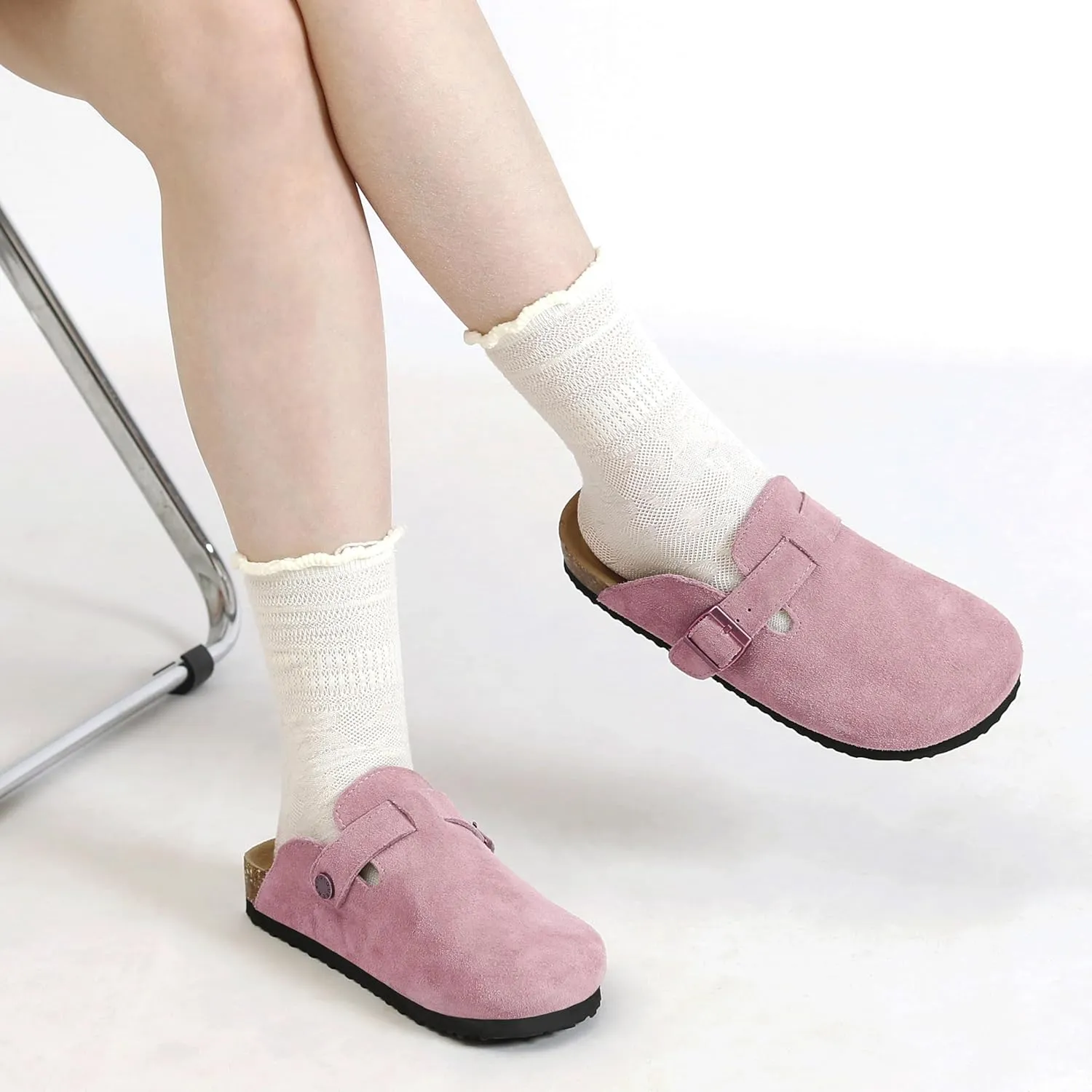 Women's Suede Clogs Men's Leather Mules Cork Footbed Sandals Slip-on Potato Shoes with Arch Support