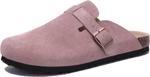 Women's Suede Clogs Men's Leather Mules Cork Footbed Sandals Slip-on Potato Shoes with Arch Support