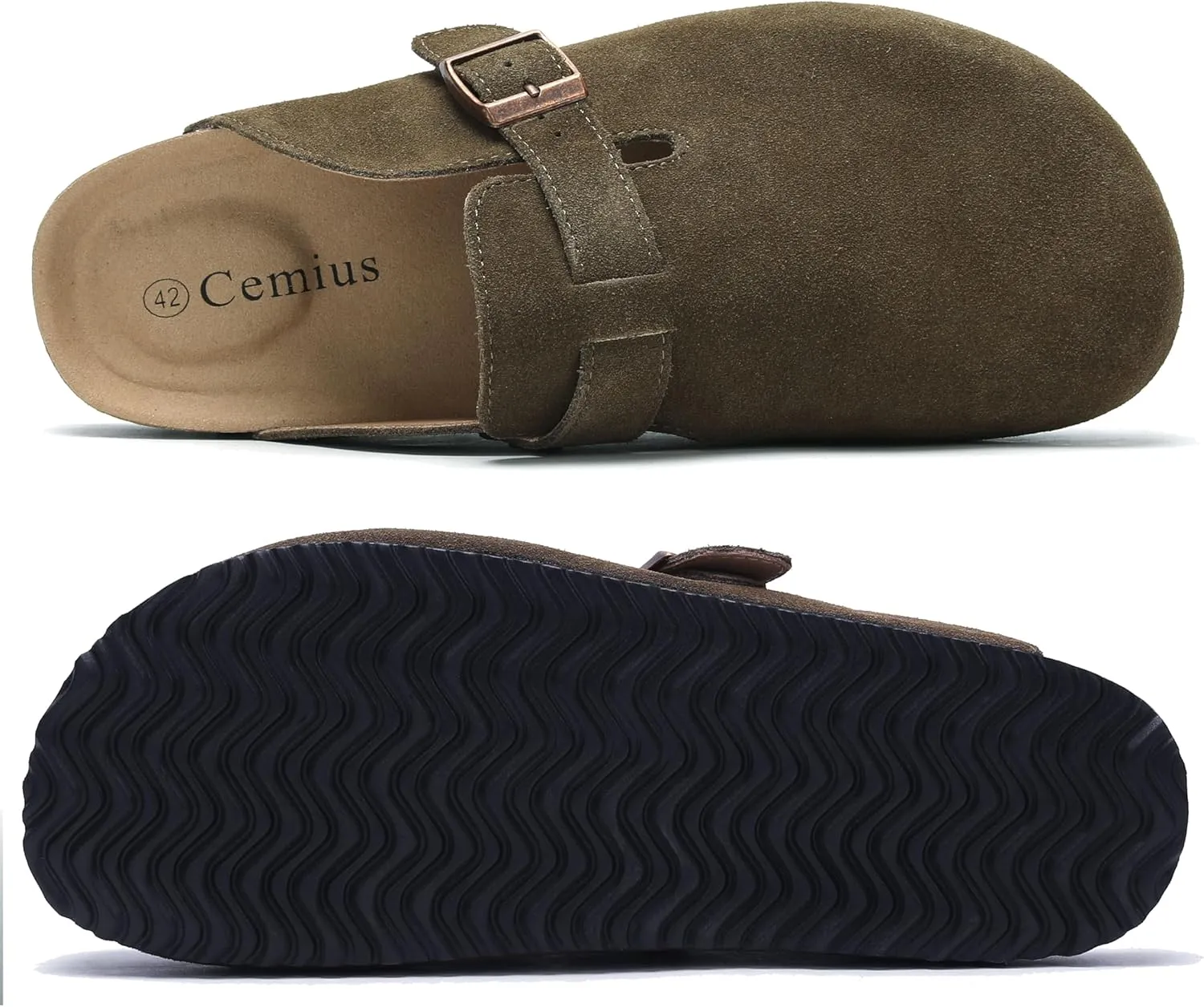 Women's Suede Clogs Men's Leather Mules Cork Footbed Sandals Slip-on Potato Shoes with Arch Support