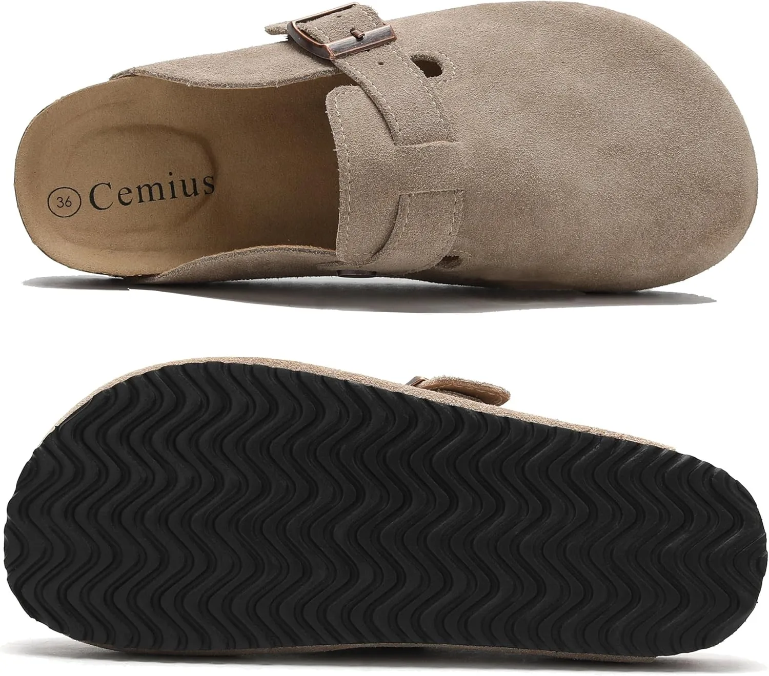Women's Suede Clogs Men's Leather Mules Cork Footbed Sandals Slip-on Potato Shoes with Arch Support