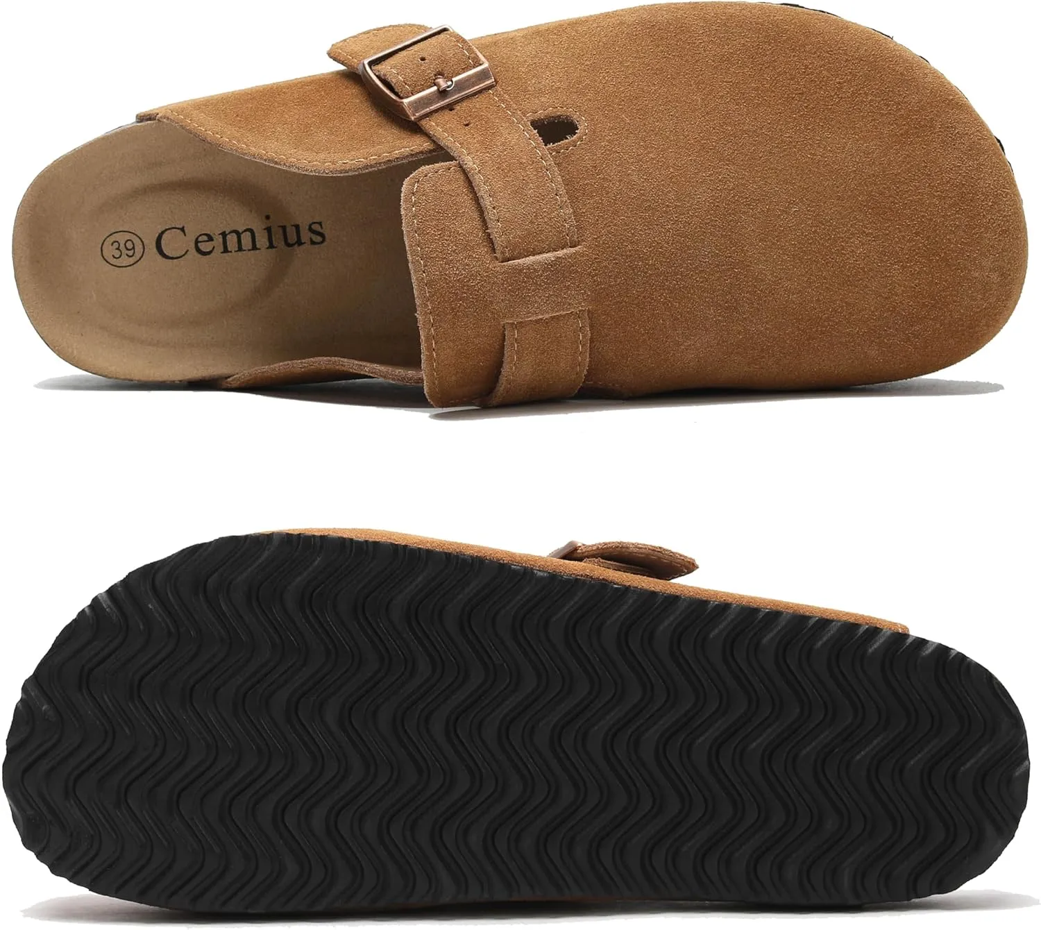 Women's Suede Clogs Men's Leather Mules Cork Footbed Sandals Slip-on Potato Shoes with Arch Support