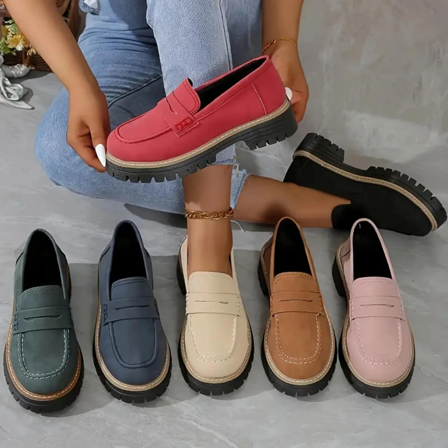 Women's Suede Penny Loafer Comfort Driving Moccasins Casual Slip-Ons Loafer Flats Business Work Shoes