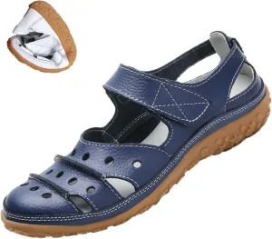 Women's Summer Casual Closed Toe Leather Sandals,Comfortable Soft Sole Ankle Strap Mary Jane Orthopedic Beach Shoes