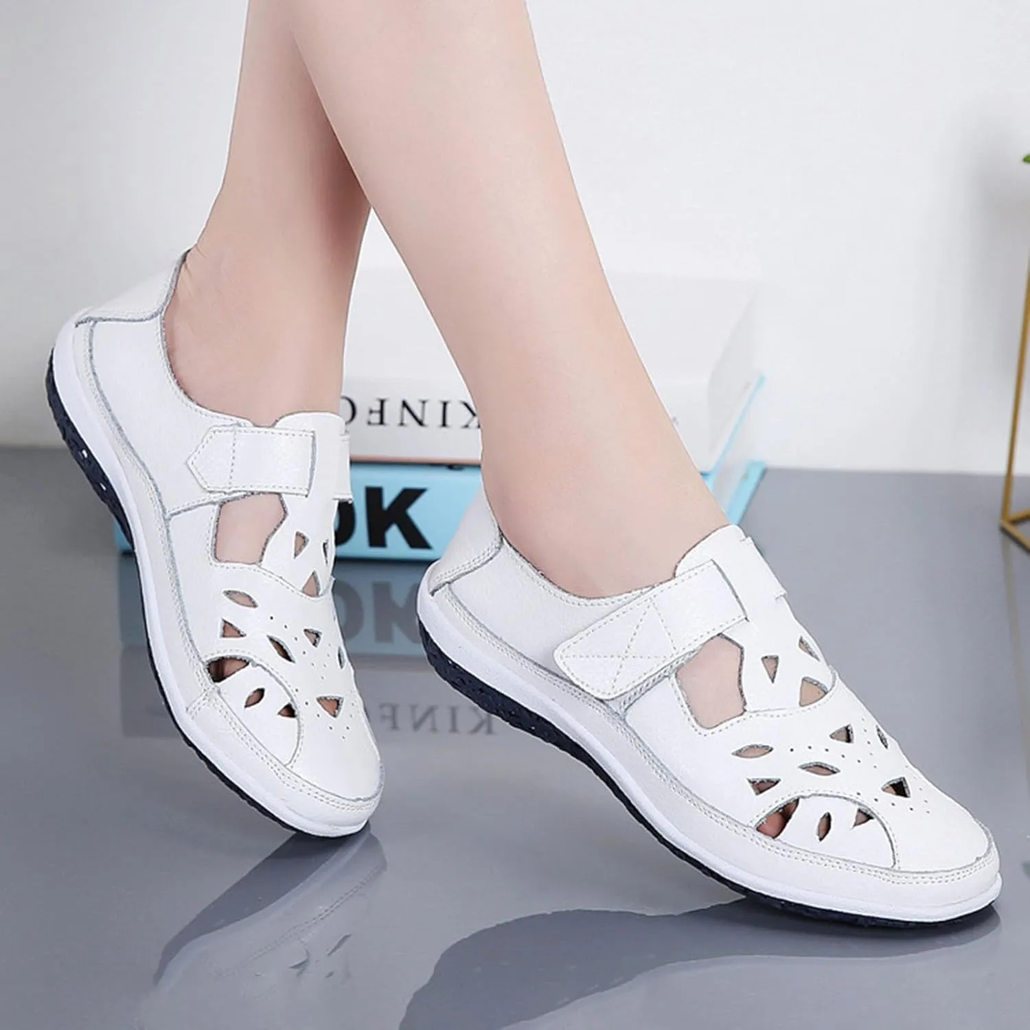 Women's Summer Closed-Toe Leather Sandals,Hollow Breathe Comfy Softsole Boho Gladiator Casual Beach Fisherman Sandal