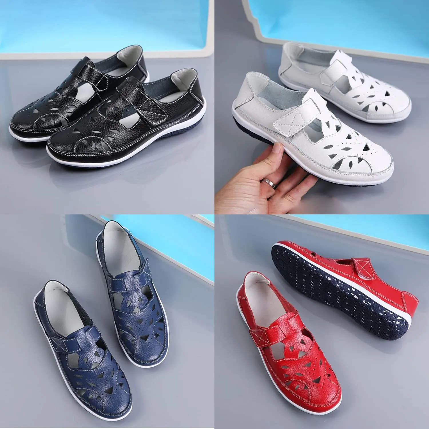 Women's Summer Closed-Toe Leather Sandals,Hollow Breathe Comfy Softsole Boho Gladiator Casual Beach Fisherman Sandal
