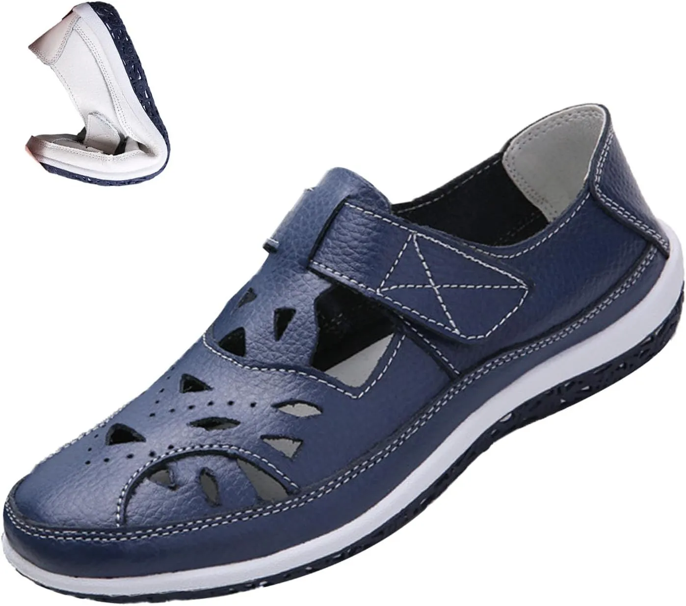 Women's Summer Closed-Toe Leather Sandals,Hollow Breathe Comfy Softsole Boho Gladiator Casual Beach Fisherman Sandal