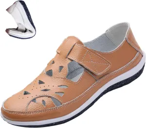 Women's Summer Closed-Toe Leather Sandals,Hollow Breathe Comfy Softsole Boho Gladiator Casual Beach Fisherman Sandal
