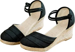 Women's Summer Strappy Sandals Closed Toe Braided Wedge Heel Platform Sandal Comfort Walking Bohemian Shoes for Women