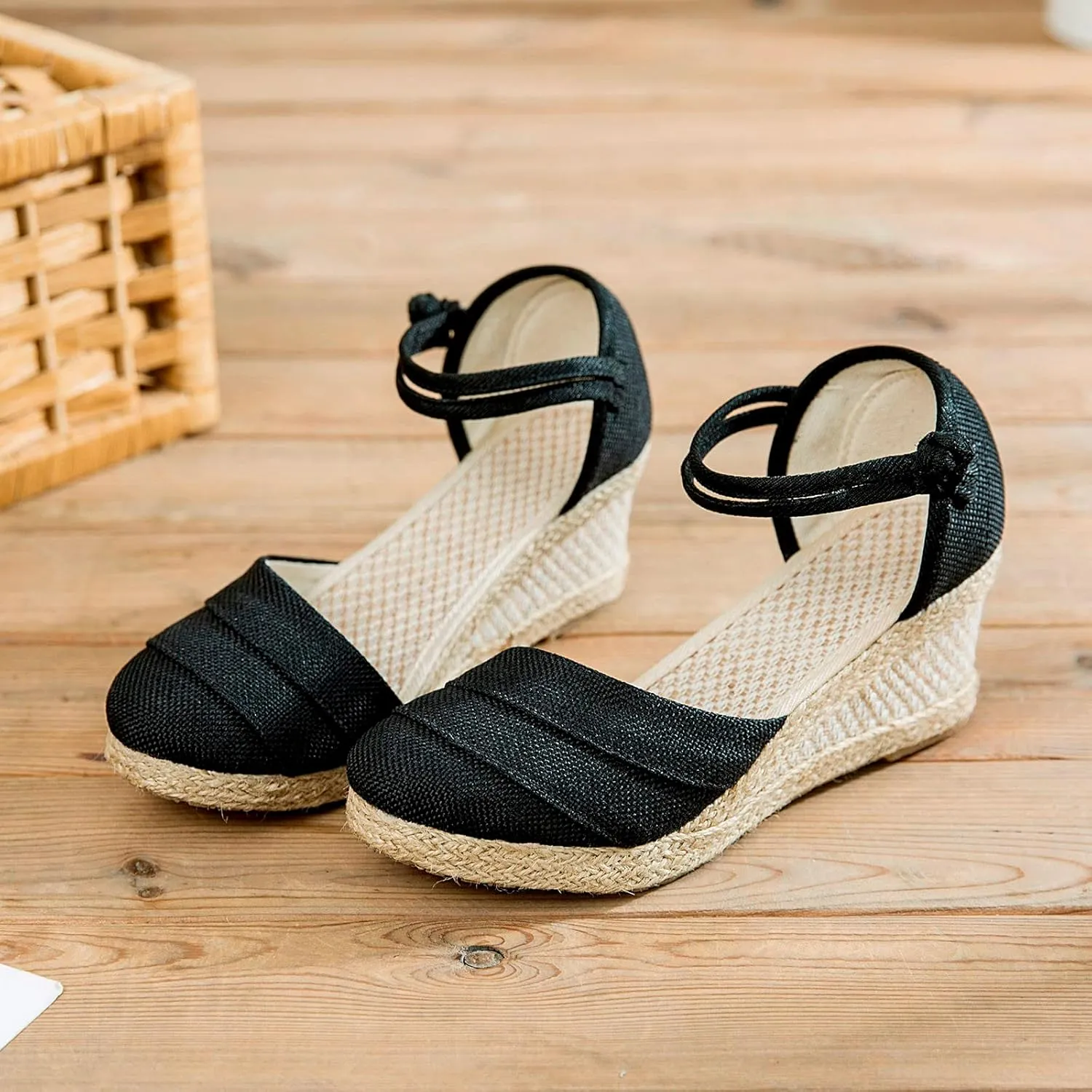 Women's Summer Strappy Sandals Closed Toe Braided Wedge Heel Platform Sandal Comfort Walking Bohemian Shoes for Women
