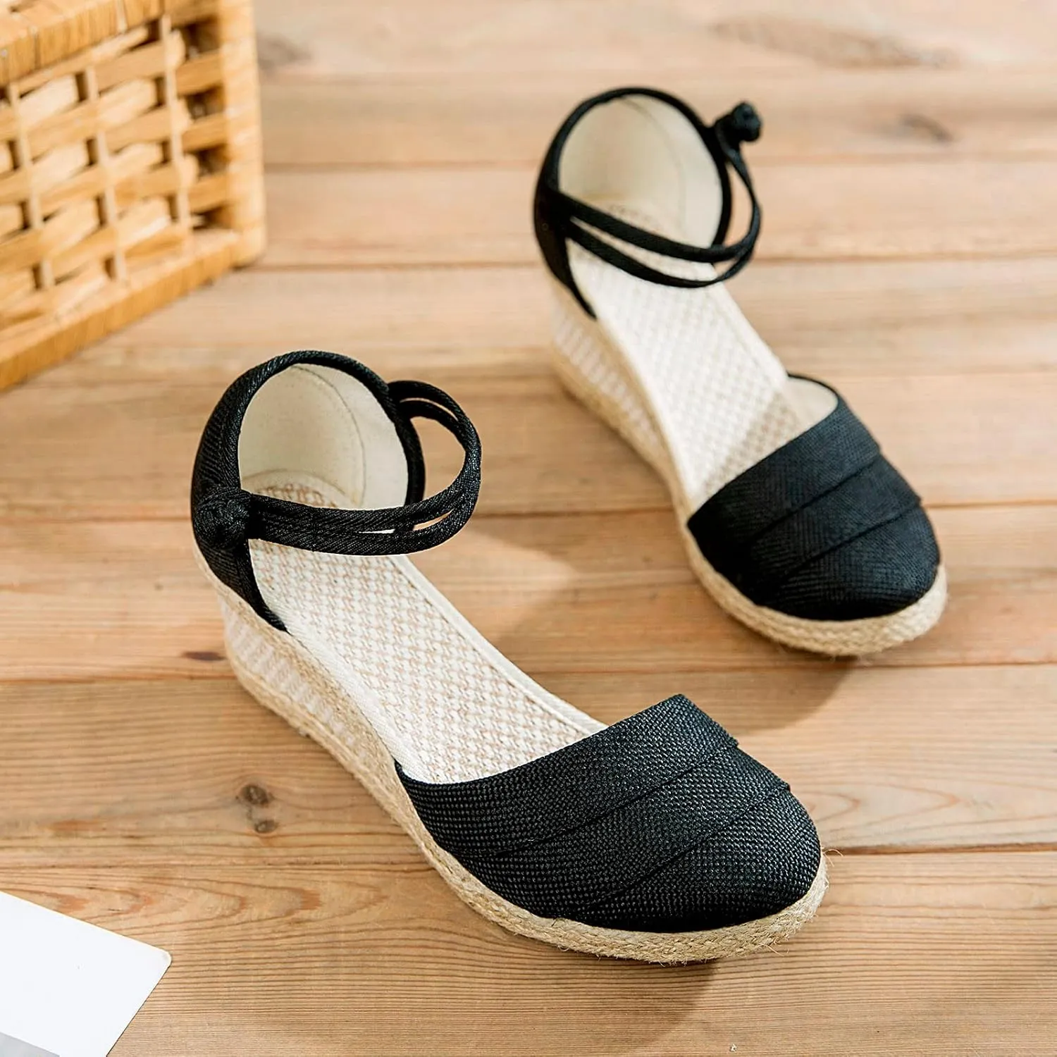 Women's Summer Strappy Sandals Closed Toe Braided Wedge Heel Platform Sandal Comfort Walking Bohemian Shoes for Women