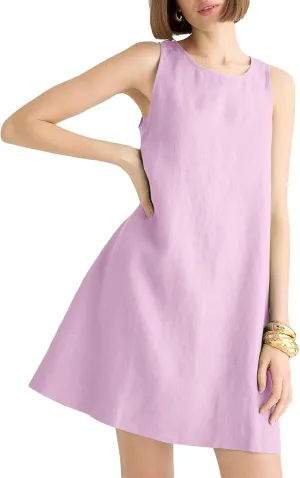 Womens Summer Tank Dress Casual Sleeveless Tunic Shift Linen Dress Smocked Sundresses