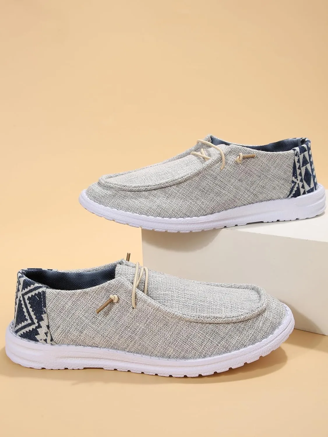 Women's Sunflower Print Canvas Casual Loafers Comfortable Light Weight Slip On Ultralight Sole Wide Boat Shoes Casual Lightweight Black Lace-Up Walking Flat Deck Shoes for Work and Traveling