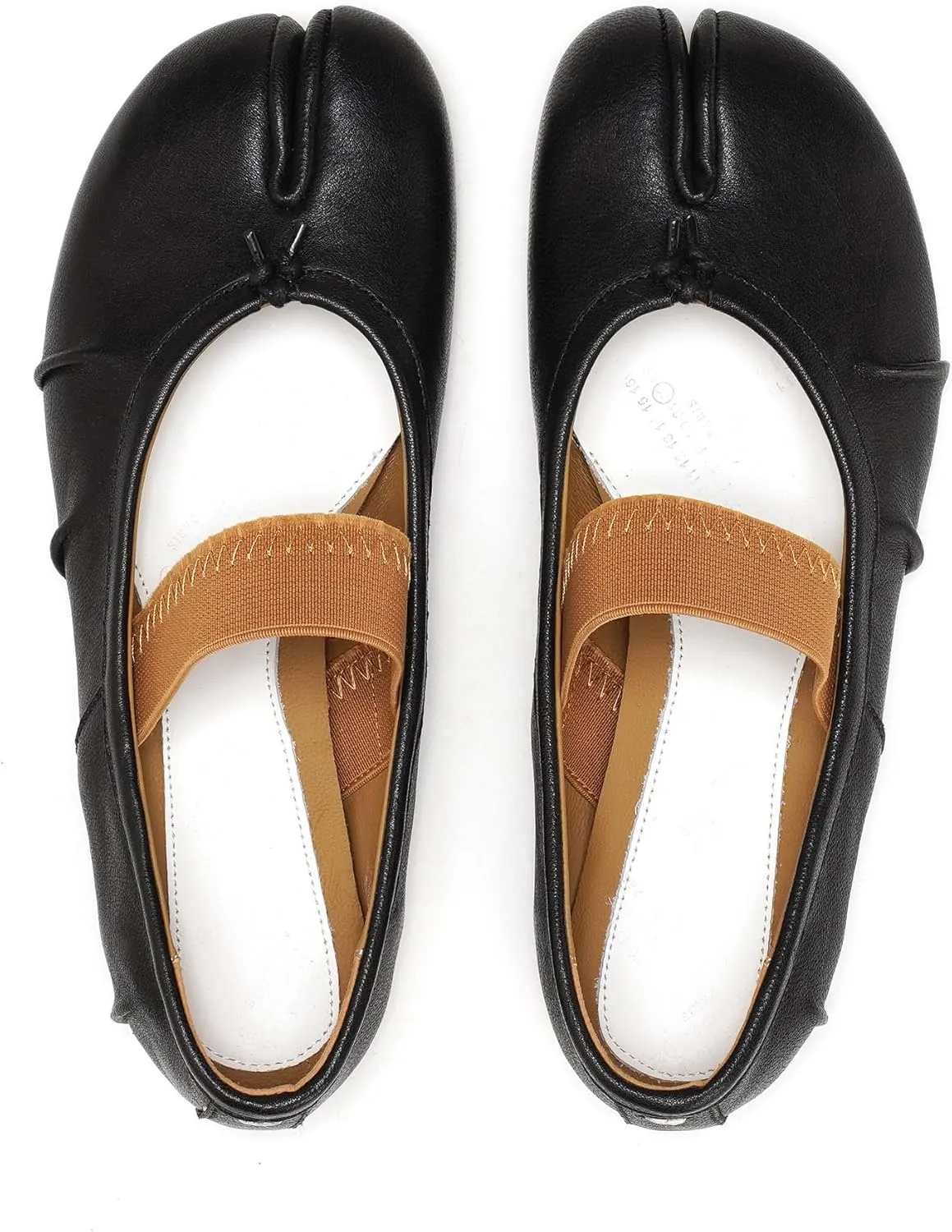Women's Tabi Shoes Ballet Flats, Split Toe Genuine Leather Slip-On Comfort Walking Shoes Barefoot Design and Foldable with Mary Jane Strap