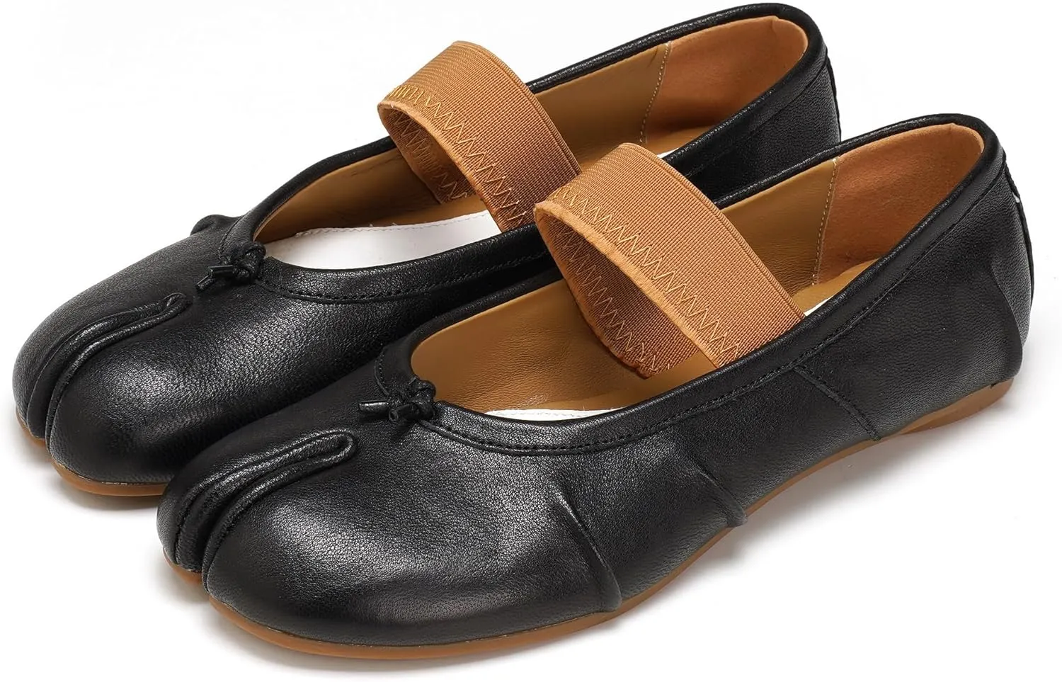 Women's Tabi Shoes Ballet Flats, Split Toe Genuine Leather Slip-On Comfort Walking Shoes Barefoot Design and Foldable with Mary Jane Strap