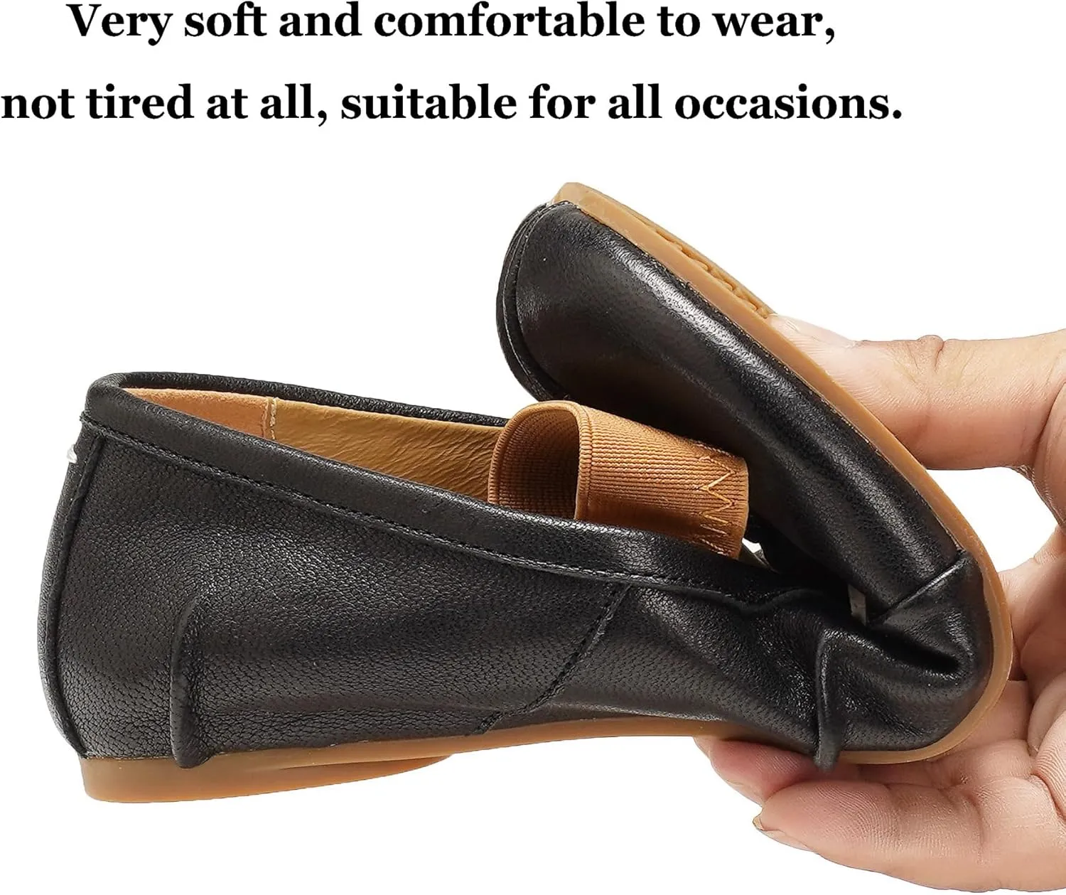 Women's Tabi Shoes Ballet Flats, Split Toe Genuine Leather Slip-On Comfort Walking Shoes Barefoot Design and Foldable with Mary Jane Strap