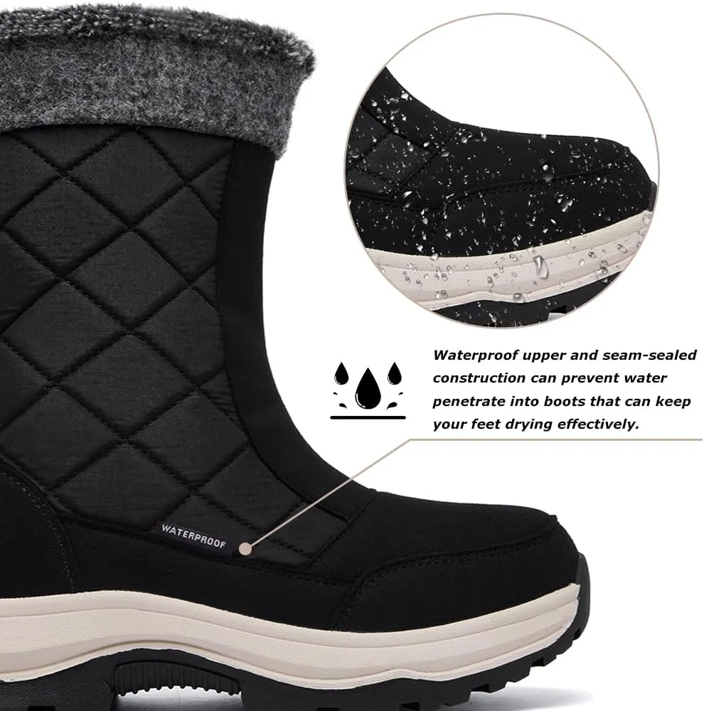 Women's Waterproof Winter Snow Boots Warm Comfortable with Side Zipper - 2024 Fashion Lightweight Hiking boots for Cold Weather Insulated Mid Calf Military Booties
