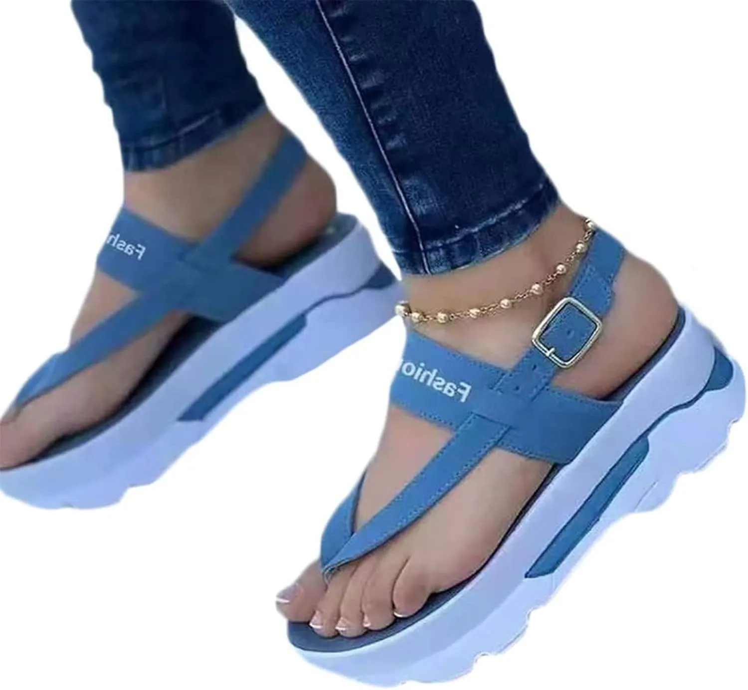 Womens Wedge Sandals Flip Flops Casual Summer Open Toe Platform Sport Sandals Comfortable Thong Beach Sandal with Buckle Ankle Strap,Black,US10/EU41
